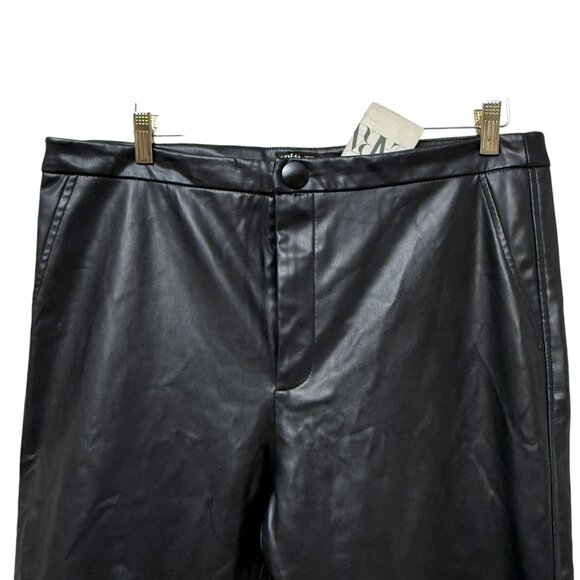 ZARA Faux Leather Black Pants XXL Womens Slim Ankle Modern Moto  NWT - Picture 2 of 12